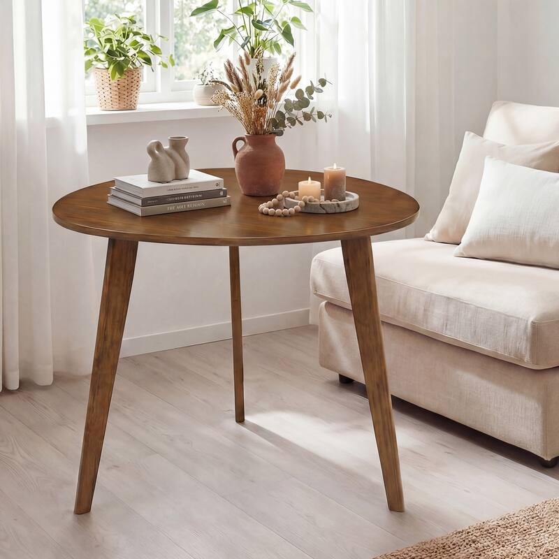 Gymax 35.5'' Triangle Dining Table Farmhouse Kitchen Table w/ Solid