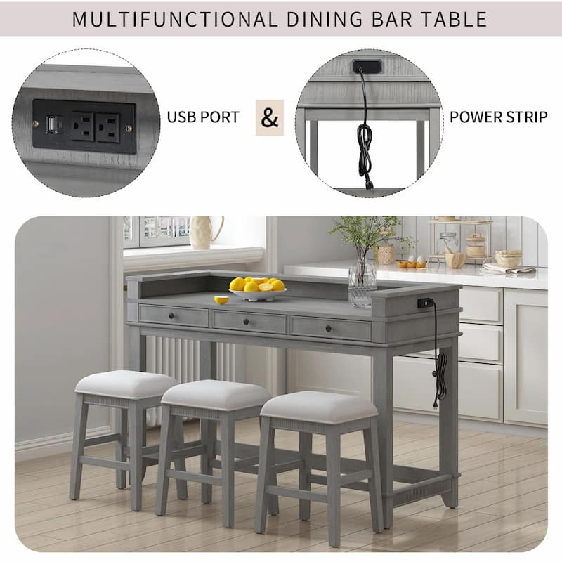 4-Piece Dining Table Set for 3 - Retro Kitchen Table with 3 Storage Drawers and Matching Chairs