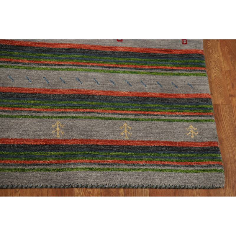 Striped Gabbeh Indian Area Rug Handmade Wool Carpet - 5'4" x 9'8"