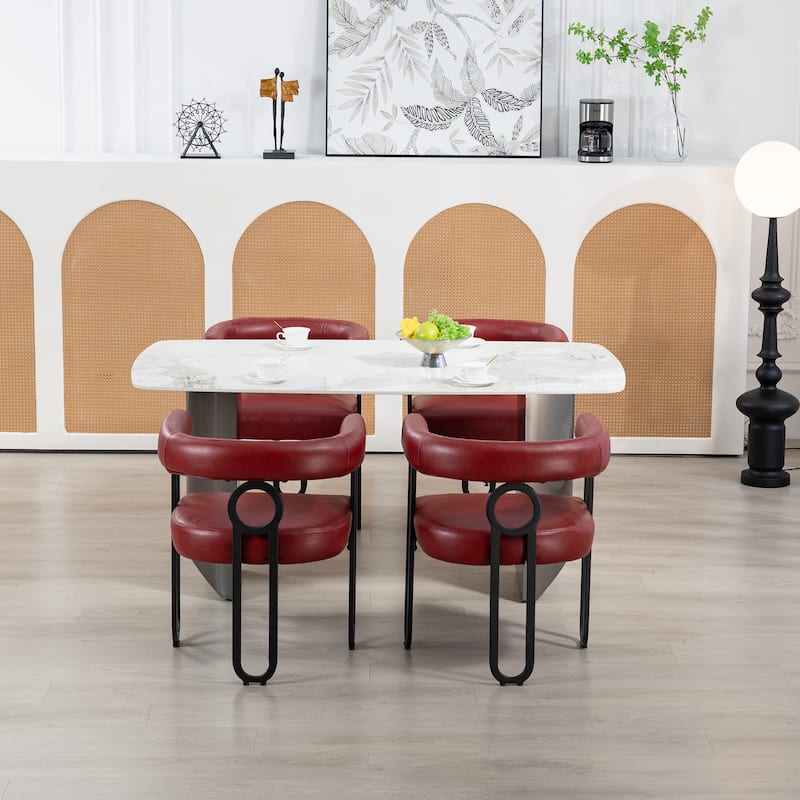 Red PU Accent Chair Dining Chair Barrel Side Chairs Armchair Set of 2