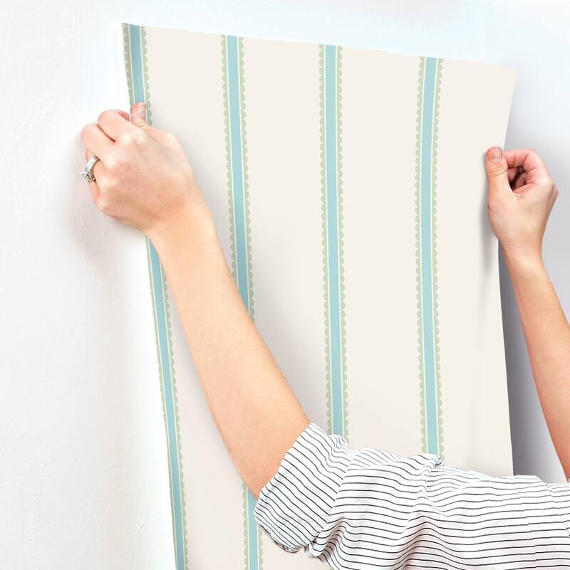 Advantage Bobbin Stripe Aqua Scalloped Wallpaper