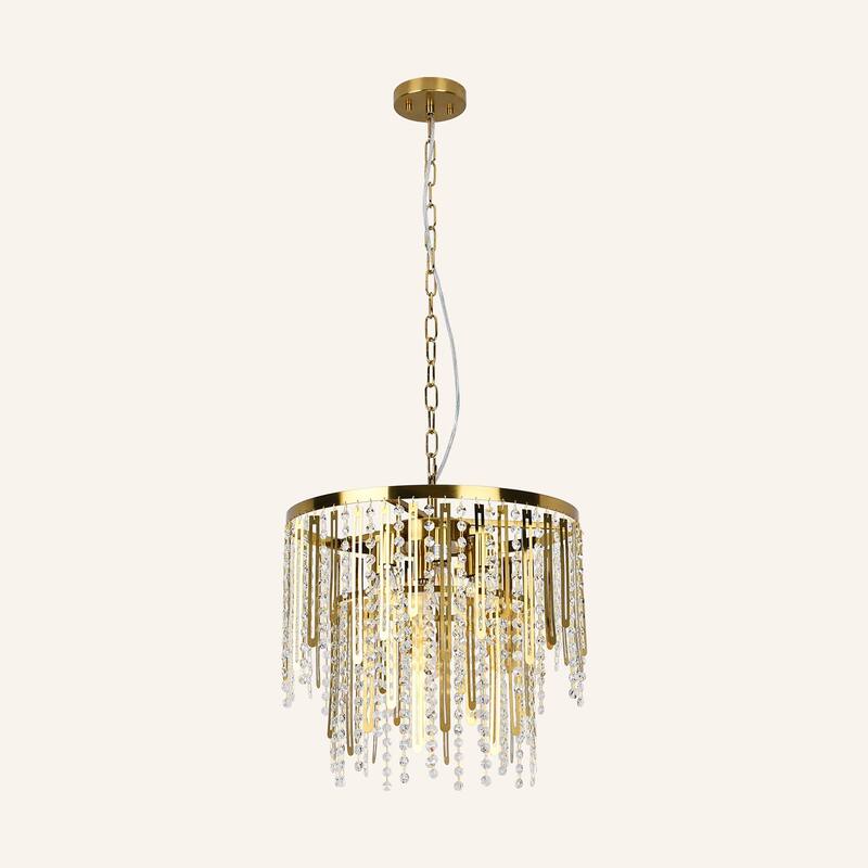 6-Light Modern Gold - Plated Crystal Chain Pendant Light for Living Room, Bedroom & Dining Room - Copper