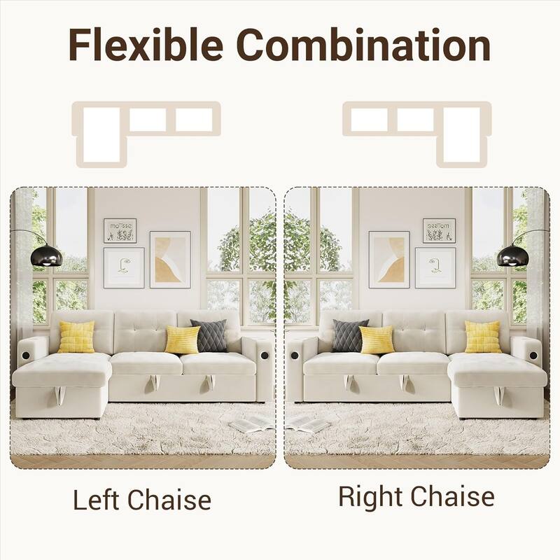 84" Sleeper Sofa Bed, Modular Sectional Cloud Couch with Reversible Storage Model