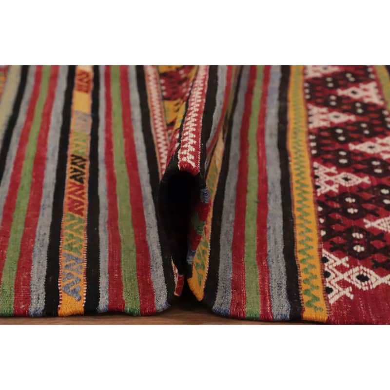 Hand Woven Oriental 100% Wool Carpet Southwestern Tribal Multi-Colored Kilim Area Rug - 7' 2'' X 5' 0''