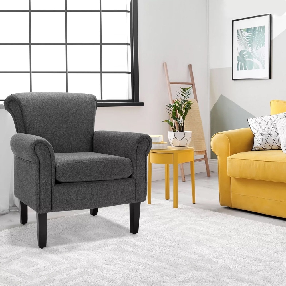 Modern Fabric Upholstery Accent Chair Comfortable Armchair Dark Gray - 31