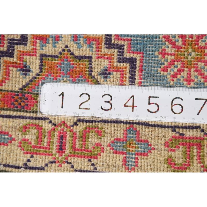 Light Blue Geometric Kazak Foyer Rug Traditional Handmade Wool Carpet - 2'0" x 3'0"