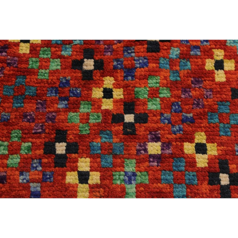 Eclectic Balochi Peters Orange/Black Hand Knotted Wool Rug - 3'4'' x 4'9''