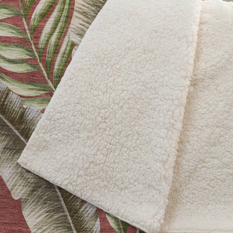 Premium Machine Washable ASB196 Palm Leave Sherpa Throw Blanket
