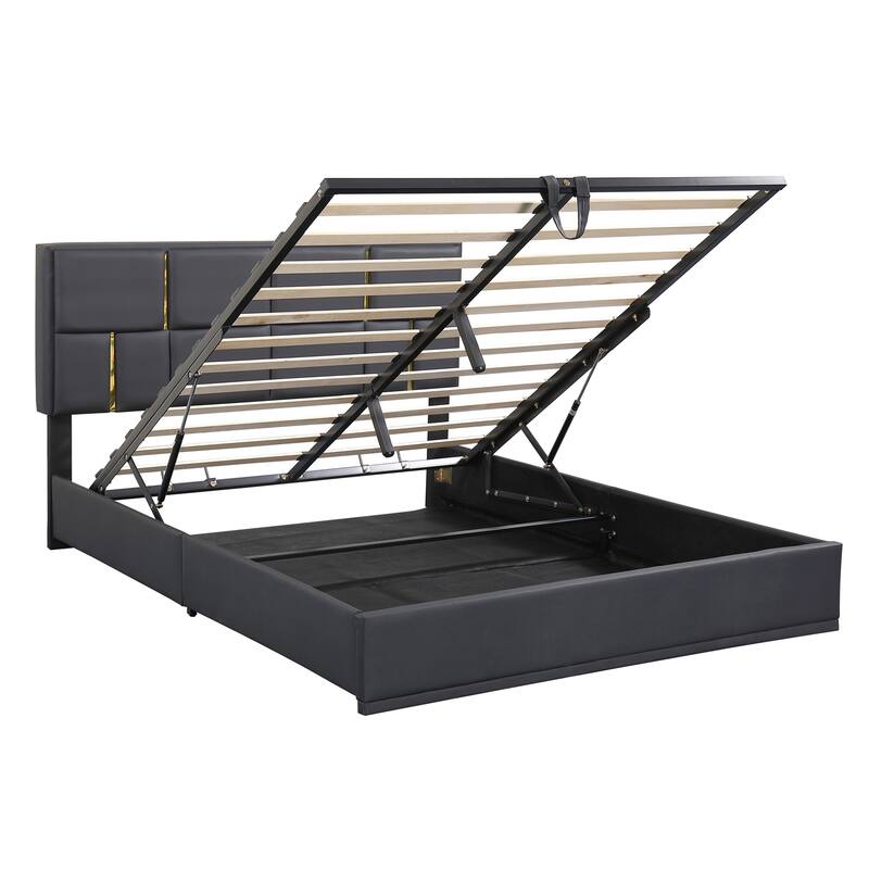 Upholstered Platform Bed with Hydraulic Storage System,No Box Spring Needed - Black