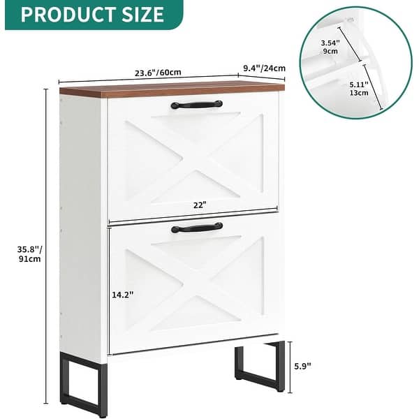 dimension image slide 2 of 3, Moasis Shoe Storage Cabinet with 2 Flip Drawers Narrow Shoes Rack Organizer