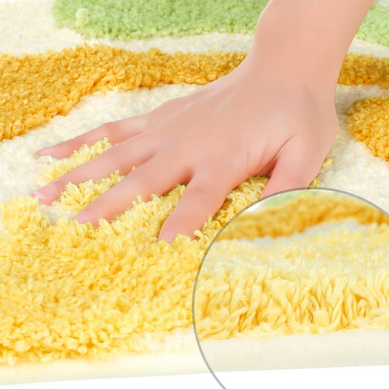 Soft Bath Rugs, Non-Slip Bathroom Rug Botanical Pattern Bath Mat Water Absorbent Thick Shaggy Floor Mat