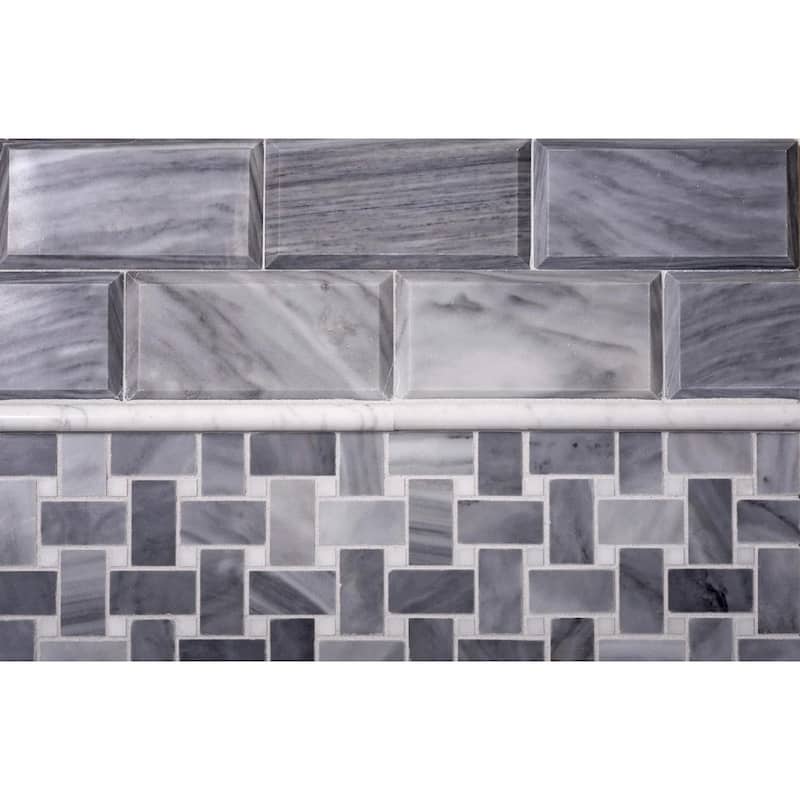 Apollo Tile Gray 3-in. x 6-in. Beveled Polished Marble Subway Tile (5 Sq ft/case)
