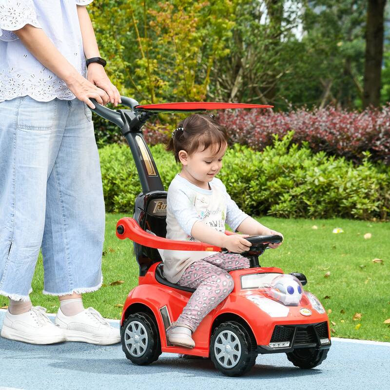 Qaba Push Car for Kids 1-3 Years, 3-in-1 Ride-On Sliding Car with Music, Horn, and Removable Handle