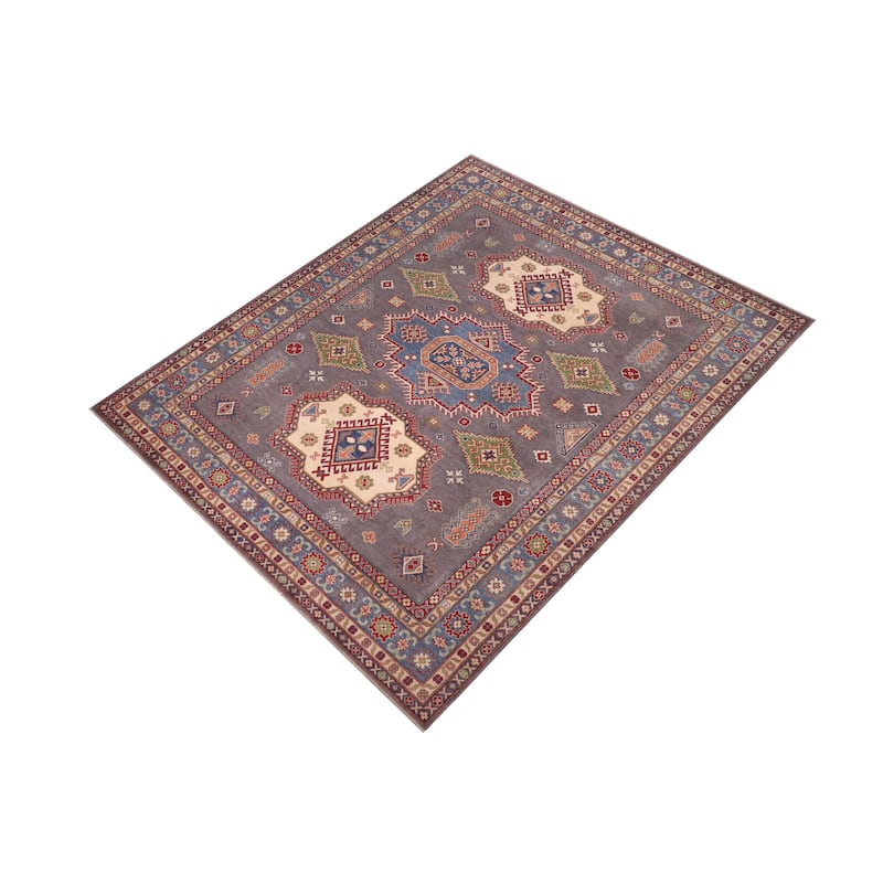 Tribal Kazak Kasen Gray/Blue Wool Rug - 8'3'' x 9'9''
