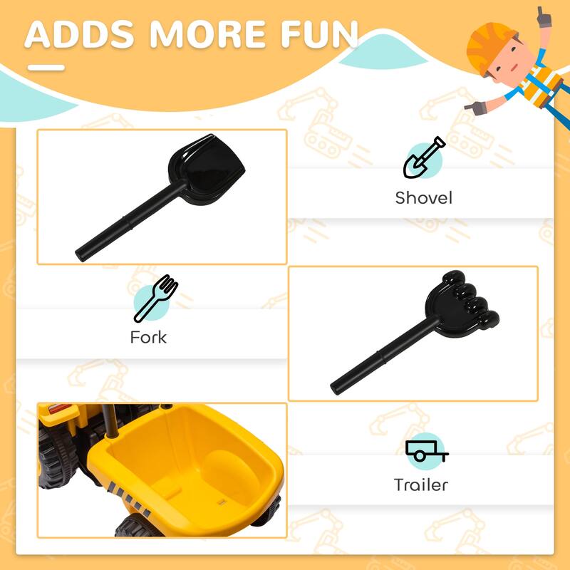 Kids Ride-On Caterpillar Excavator with Functional Shovel, Trailer, and Fun Sound Features - Yellow