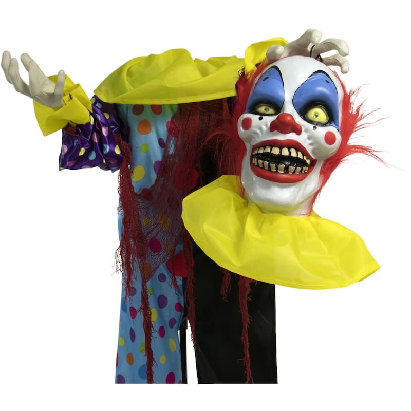 Haunted Hill Farm Life-Size Animatronic Talking Clown with Lights and Sound, Indoor or Covered Outdoor Halloween Decoration