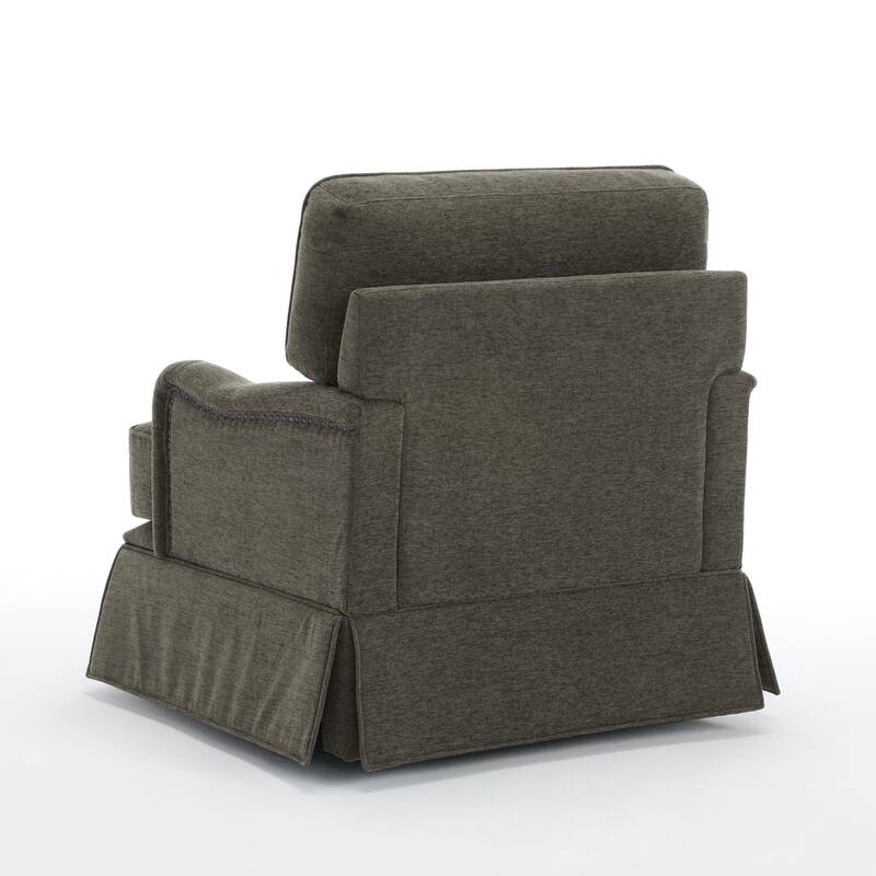 Chenille Swivel Accent Chair Storage Ottoman Set with Nailhead Trim Skirt