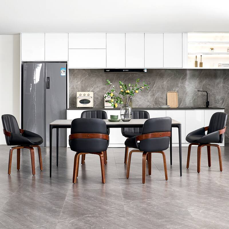Upholstered Modern Faux Leather Swivel Dining Chairs Bentwood Side Chairs, Set of 2/4/6