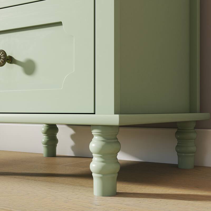 Minimalism Buffet Cabinet with Glass Doors and Double Drawer, Modern Wooden Storage Sideboard Cupboard