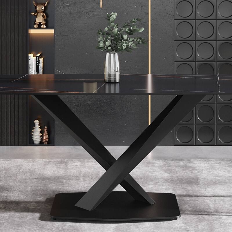 63'' Modern Dining Table，Sintered Stone Tabletop with Black Base