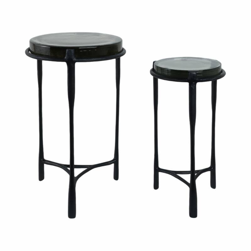 Metal Accent Side Tables Round Top and Frame Modern Design (Set of 2) - 16" x 16" x 26"