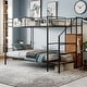 preview thumbnail 1 of 18, Twin Over Full Bunk Bed with Wire Shelving and Lateral Storage Ladder, Metal Bunk Bedframe with Bulit-in Wardrobe and Slats Black