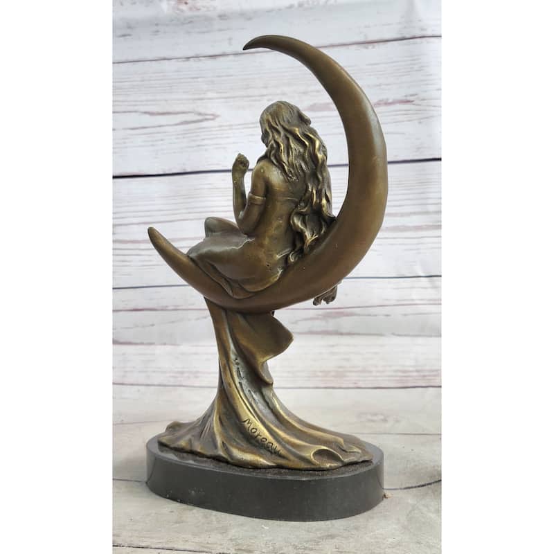 High Life Girl On Moon Bronze Statue Sculpture Figure 9 Inches X 6 Inches