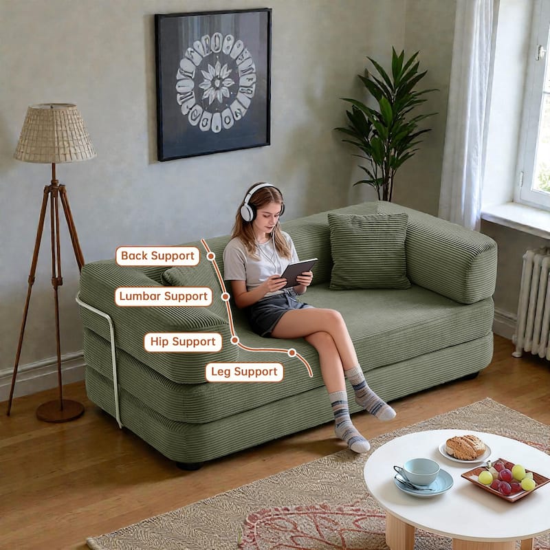 Convertible Floor Couch Sofa Bed with Blanket Pillow, Compressed Modular Lounge Sleeper for Living Room Bedroom