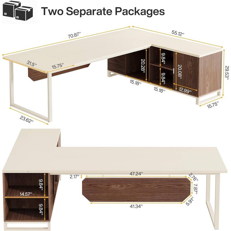 70.8" L-Shaped Executive Desk with 55" File Cabinet, Large Computer Desk with Storage Shelves/Cabinet for Home Office