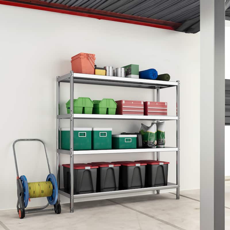 Stainless Steel Shelves, 60"*18"*60" 4 Tier Storage Shelf, Heavy Duty Shelving for Kitchen Garage Office Restaurant Warehouse
