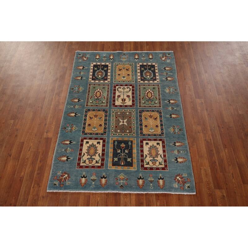 Garden Design Blue Kazak Area Rug Hand-Knotted Wool Carpet - 4'1" x 5'11"