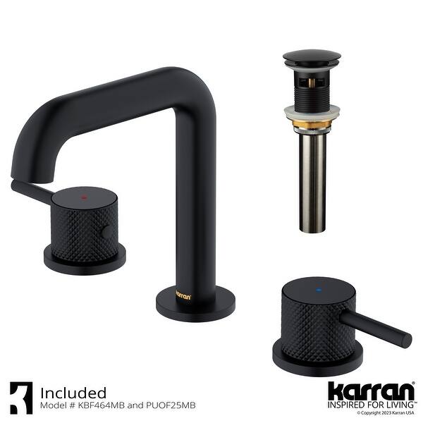 slide 2 of 17, Karran Tryst KBF464 2-Handle Three Hole Widespread Bathroom Faucet with Matching Pop-up Drain Matte Black