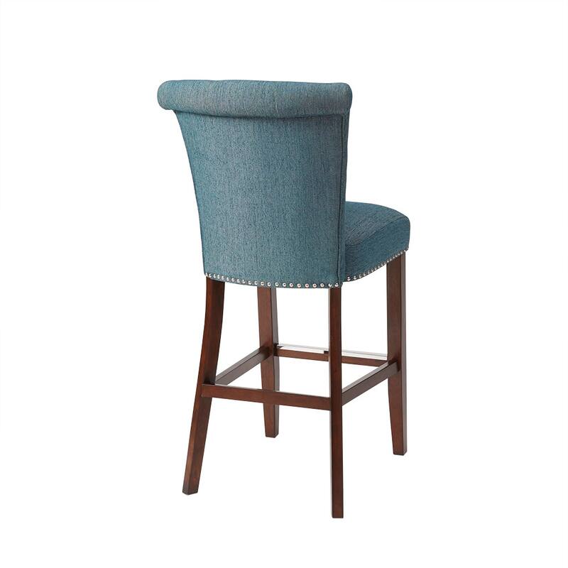 Sophisticated Button Tufted Bar Stool with Silver Nail Heads, Easy Assembly