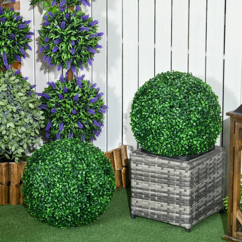 Set of 2 15.75 Inch Artificial Ball Boxwood Topiary Trees Balls