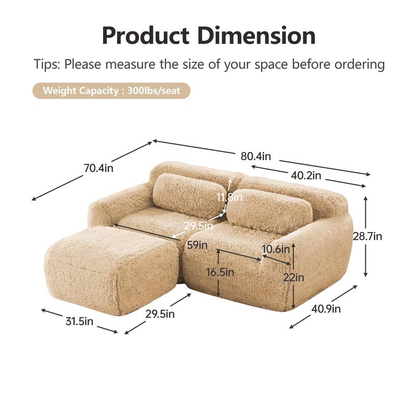 Anmytek L-Shaped Sectional Sofa with Chaise Plush Fabric 32D High Density Sponge No Assembly Ergonomic Anti-Slip Bed Sofa