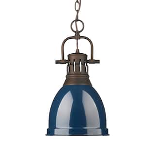 Yep by Golden Lighting Duncan 1-light 9in Chain Hung Pendant in Rubbed Bronze and Navy Blue shade