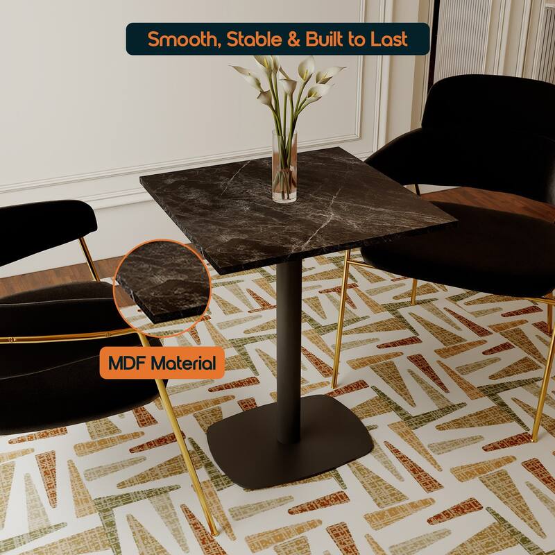 Vail Square Dining Table with 24 in. MDF Tabletop in Black Stainless Steel Square Base Accent Kitchen Table