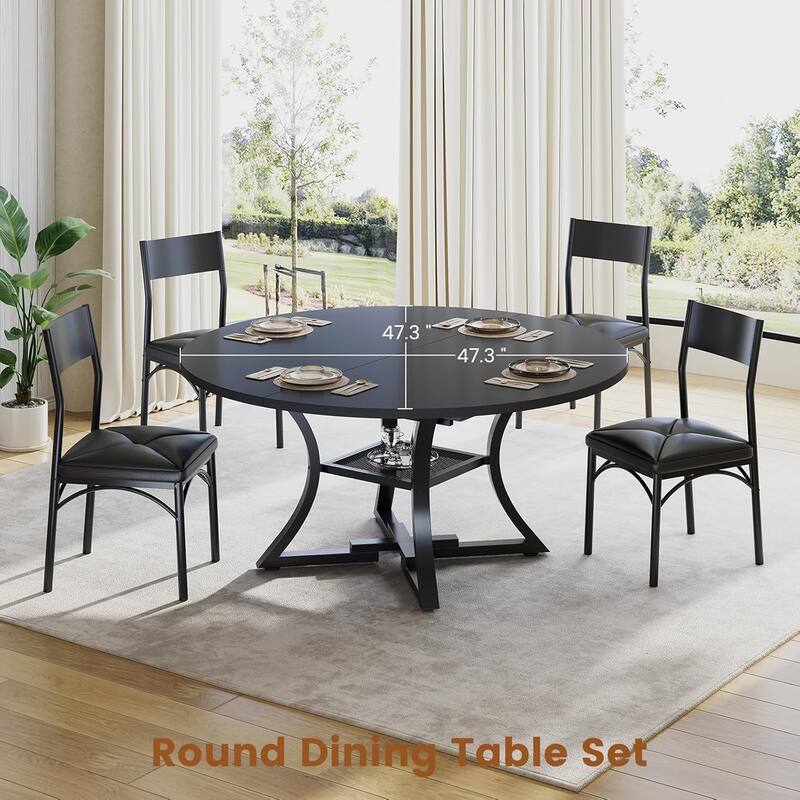 Extendable Dining Table Set 4-6 People 5-Piece Kitchen Table Set with 4 Cushion Chairs