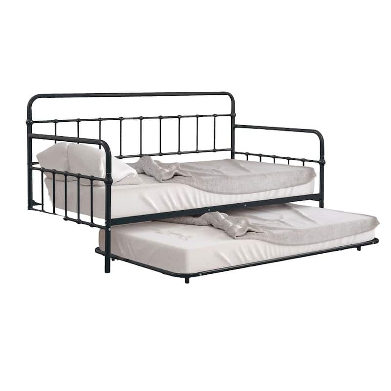 Black Metal Twin Size Daybed with Trundle, Pipe-inspired Framework