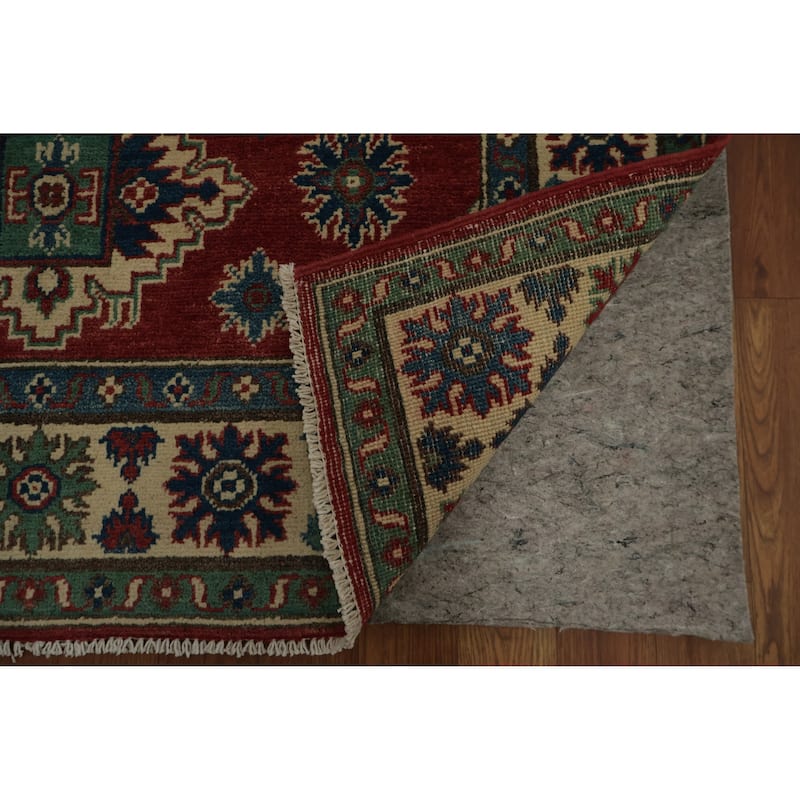 Hand Knotted Oriental 100% Wool Carpet Traditional Geometric Red Kazak Area Rug - 6' 1'' X 4' 0''
