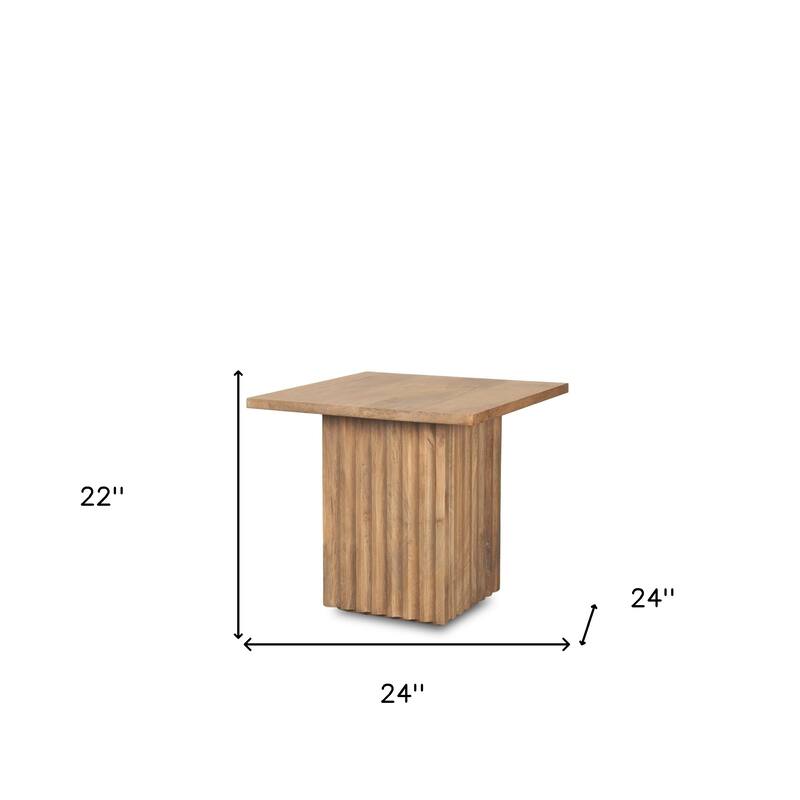 HomeRoots 22" Brown Solid Wood Square Block End Table - 24' X '22' X '24