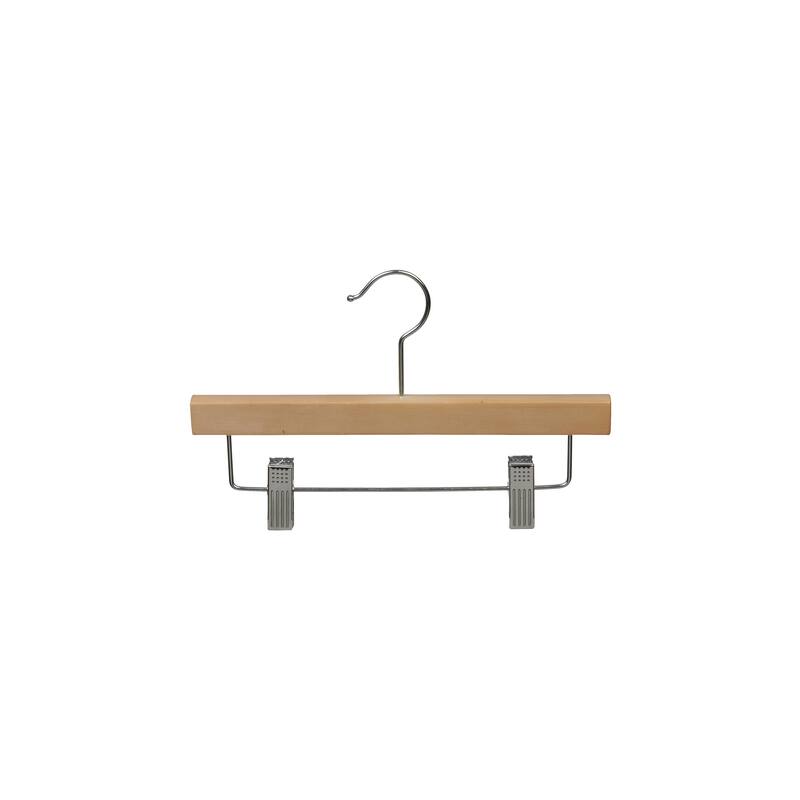 Kids Natural Bottoms Hanger with Clips, 11" Length x 5/8" Thick, Chrome Hardware Box of 25