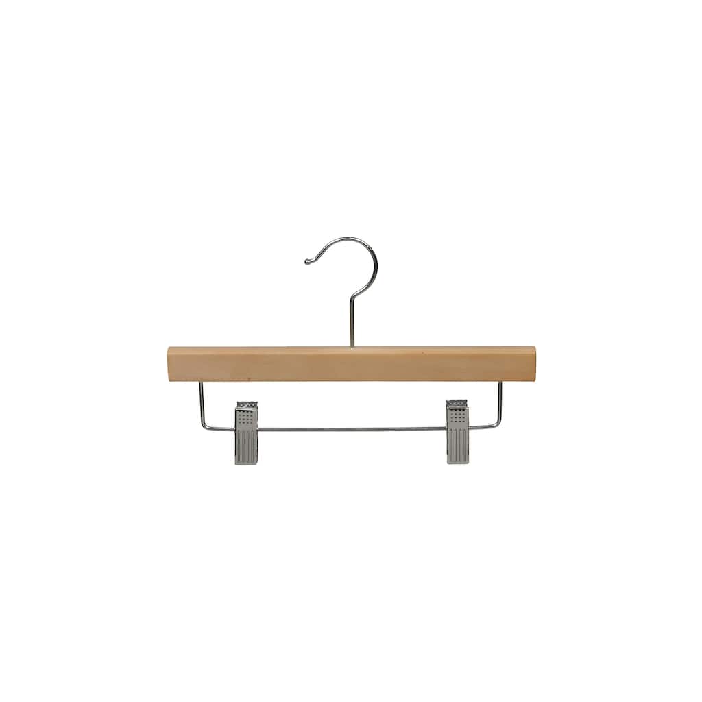 Kids Natural Bottoms Hanger with Clips, 11" Length x 5/8" Thick, Chrome Hardware Box of 25