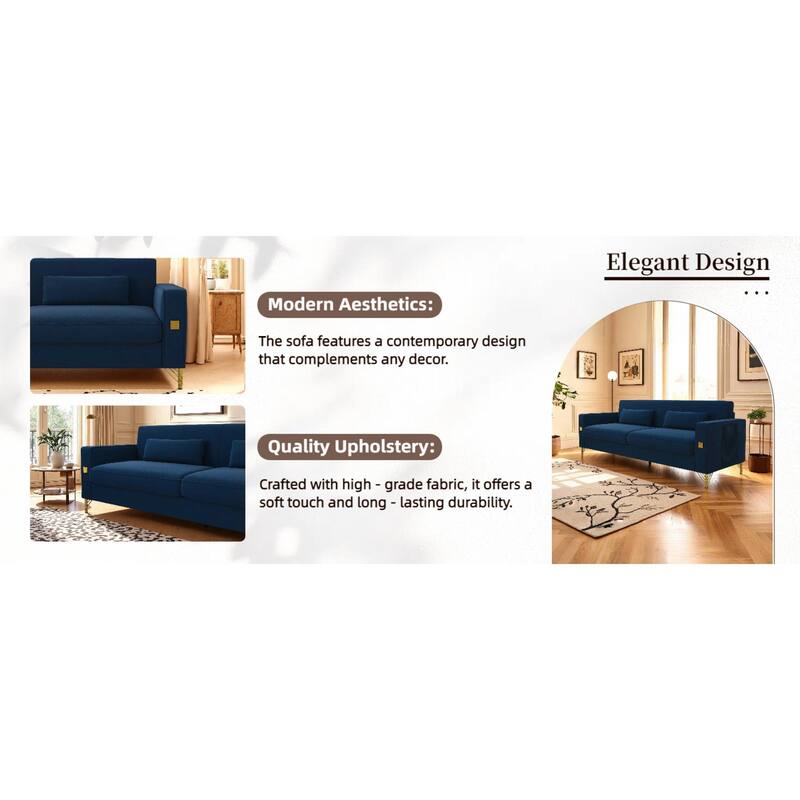 Roomfitters Mid-Century Modern Upholstered Sofa with Gold Metal Legs and Square Arms, Elegant Couch for Living Room