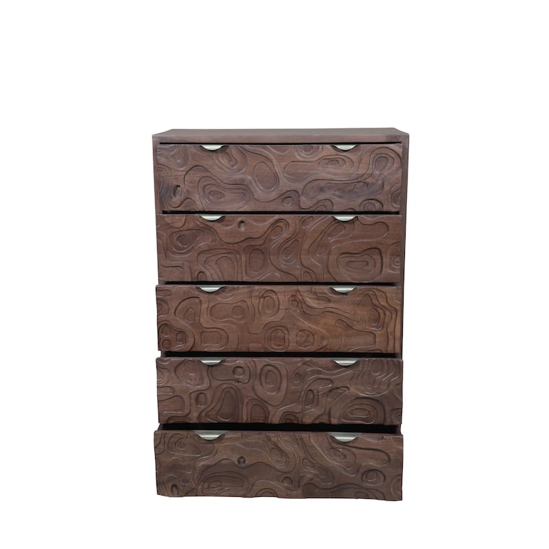 Solid Wood Carved Bedroom Chest with 5 Drawers