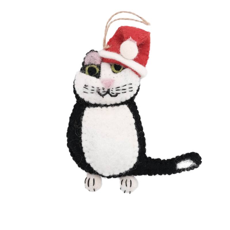 Handmade Felt Black and White Tabby Cat Felt Ornament