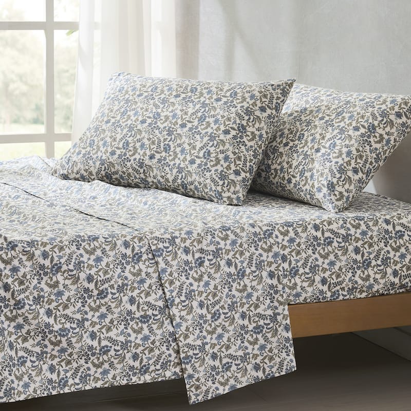 Lush Decor Lillian Block Print Blue Cotton Sheet Set