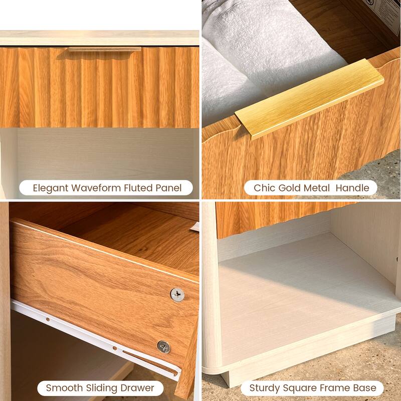 Contemporary Nightstand with Open Storage Set of 2