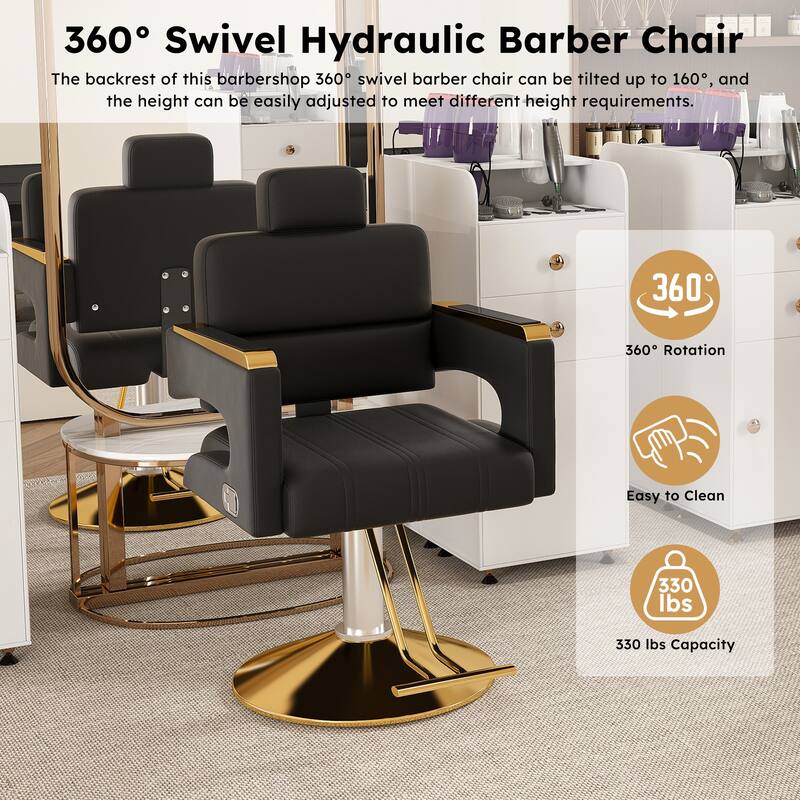Stainless Steel Professional Hydraulic Barber Chair for Salon Barber Shop - N/A