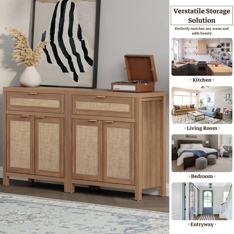 SICOTAS Farmhouse Sideboard Buffet Cabinet Set of 2 with Drawer - N/A